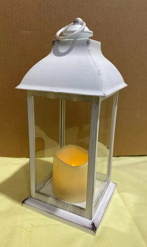 Lantern white wood flameless - white,