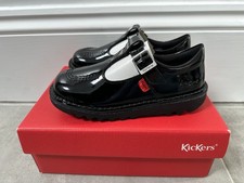 Girls T-Bar KICKERS Shoes Black Leather School Patent New Size 12 UK (30 EU)