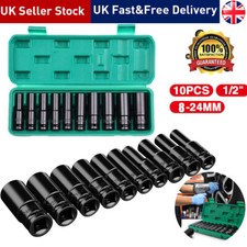 1/2" Deep Impact Socket Set Drive Long Reach Thin Wall 10 Metric Sockets 8-24mm