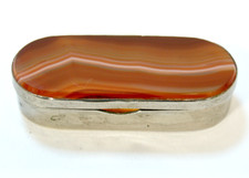 Antique Agate & White Metal Vesta Box, Orange Banded Agate Lid