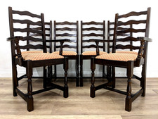 DINING CHAIRS Set Of 6 Oak Ladder Back Padded Seats 2 Carvers 4 Side Chairs