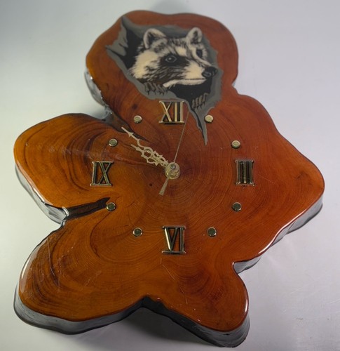 Vtg raccoon clock handmade - raccoon,