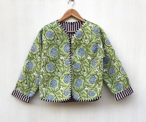 Indian green floral quilted - green,