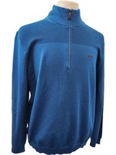 BOSS Men's Teal 1/4 Zip Jumper XL Moisture Management Knitwear