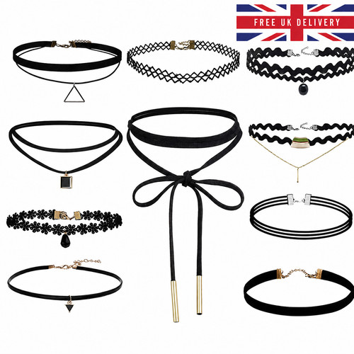 Black choker necklace set - black,