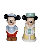 Vintage Cor Walt Disney Company Porcelain Winter Minnie & Mickey Salt & Pepper