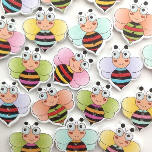 Bee buttons wooden - ,