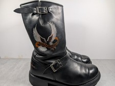Harley Davidson Vintage  Eagle Motiff Black  Leather Biker Boots Size  UK 9 