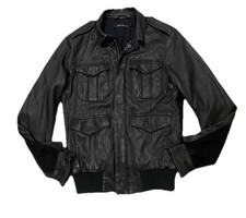 All Saints Leather Biker Jacket Stearn Bomber Black Size M Vintage