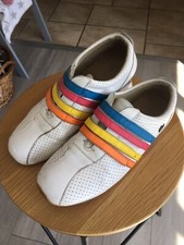 LACOSTE MYSTERE PUNCHED White Leather Rainbow Strap Flat Shoes Sneakers UK 5.5