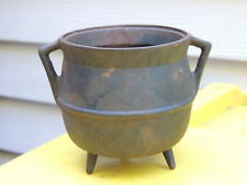 Antique Small Cast Iron Gypsy Bean Pot Cauldron 3-Leg w/ Gate Marked 1800's