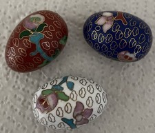3 x Vintage Small Cloisonné Enamel Chinese Decorative Quail Eggs Mini Flower 