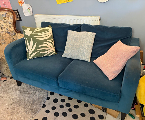 Dfs blue velvet seater - blue, sofa