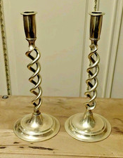 Pair Large Barley Twist Cast Brass Candlesticks 29.5 Cms Tall