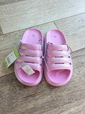 Girls 3-4 Child Junior Shoe Size Pink Glitter Sliders Sandal Shoes Holiday Beach