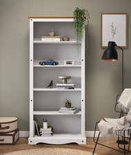 Corona Bookcase White Wax Large 5 Shelf Display Solid Pine by Mercers Furniture®