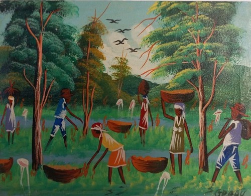 Vtg haitian painting colorful - vtg.,