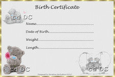 ME2U BEAR STYLE  BIRTH CERTIFICATE/CERTIFICATES REBORN FAKE BABY approx 7x5"