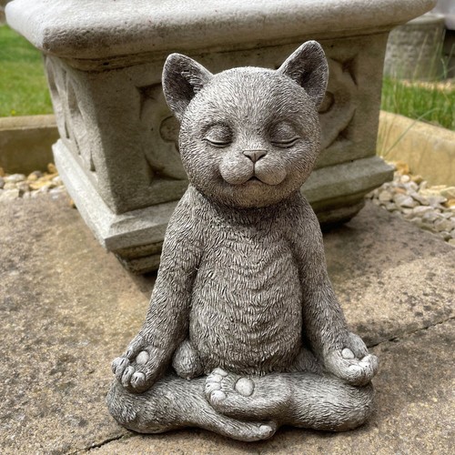 Meditating cat stone garden - stone,