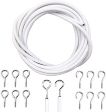 4 Meter Curtain Wire Cord with 8 Pairs of Hooks & Eyes, Multi-Purpose Voile Wire
