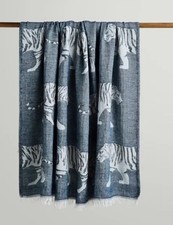 Dunelm Blue Jacquard Tiger Throw Blanket 