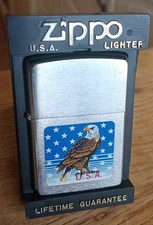 Fabulous Vintage Amercian Bald Eagle With Flag Design Silver Tone Zippo Lighter