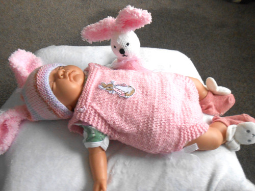 Hand knitted flopsy bunny pink - hand,