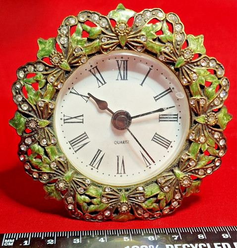 Ornate green enamel desk clock - enamel,