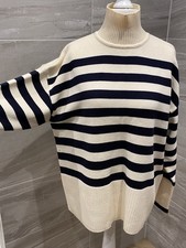 Zara Sweater Jumper  Cream Navy Stripe  Turtleneck Oversized  14 - 16 Winter