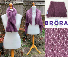 BRORA Scarf Mohair & Wool, DEEP PURPLE Diamond Pattern, Wavy Hem L46" x W26" VGC