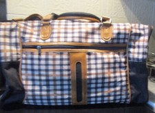 Aquacutum style heavy canvas weekend bag/brown/blue check  un-used
