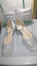 PARADOX LOW WEDGE WIDE FIT SILVER SHIMMER SHOES & MATCHING BAG UK 8 or 9  EUR 42