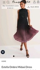 NEW PHASE EIGHT ESTELLE OMBRE MIDAXI DRESS SIZE 12 BLACK PINK