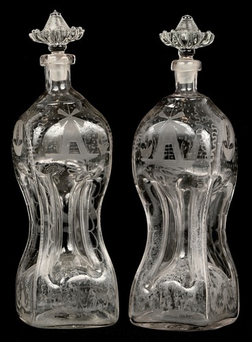Pair antique glass etched - antique,