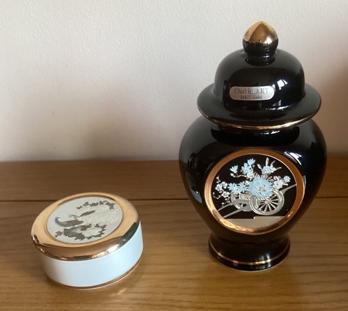 Vintage black chokin - vintage, lidded