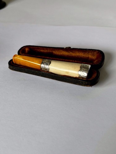 Victorian silver amber cheroot - amber,