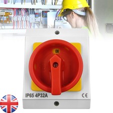 32A Rotary Isolator Switch 32amp 4-Pole AC 230V-415V IP65 Waterproof Outdoor UK