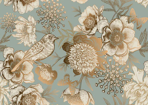 Foil birds mint decoupage - |,