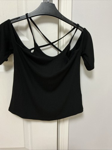 Black ribbed off - off, shoulder