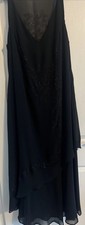 Pretty Long Black Layered Party Evening Dress Uk 16