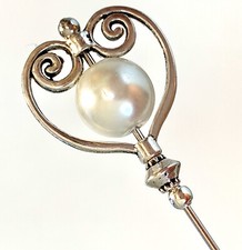 Beautiful Pearl Hat Pin Vintage Antique Tibetan Silver Style 5" & Pin Protector