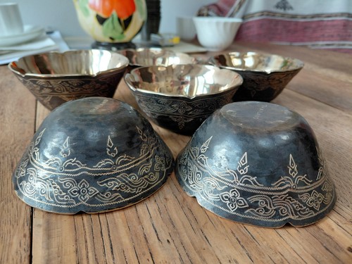 Vintage brass lotus bowls - 6,