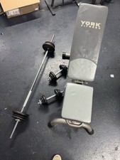 York Fitness Incline Bench 4ft Barbell Dumbbells 40kg Weights Cast Iron Plates