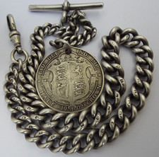 SUPERB CHUNKY HEAVY 71g ENGLISH ANTIQUE 1898 SOLID STERLING SILVER ALBERT CHAIN