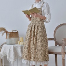 Women Floral Cotton Apron Cover Up with Pockets Vintage Style Kitchen Workwear