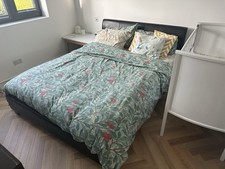 King Size Bed (Frame + Mattress) For Sale - £250. Dark Brown Faux Leather Frame.