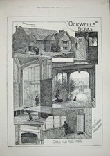 Old Antique Print 1888 Ockwells Berkshire House Porch Gallery Fire-Place 19th