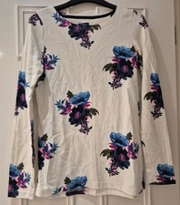 Womens Joules White Floral Print Longsleeved Pyjama Top Size 10