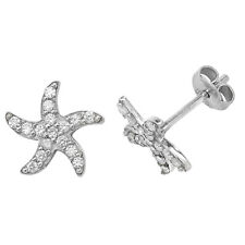 SILVER STARFISH STUD EARRINGS Cubic Zirconia 925 STERLING SILVER STAR FISH NEW