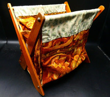 Wooden Tapestry Folding Rack Knitting Sewing Craft Bag Magazine Holder Vintage